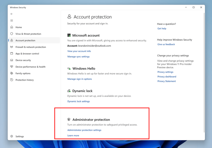 Windows 11 Build 27774（Canary）保护每个人的管理员帐户