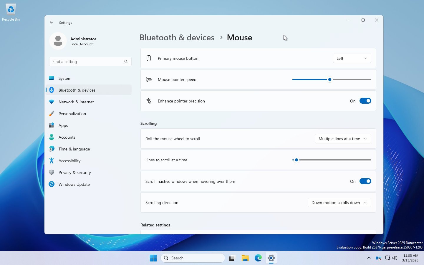 Windows 11将所有鼠标选项从控制面板移动到设置