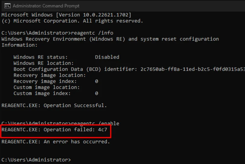 修复 Windows 11 中的 REAGENTC.EXE：操作失败错误