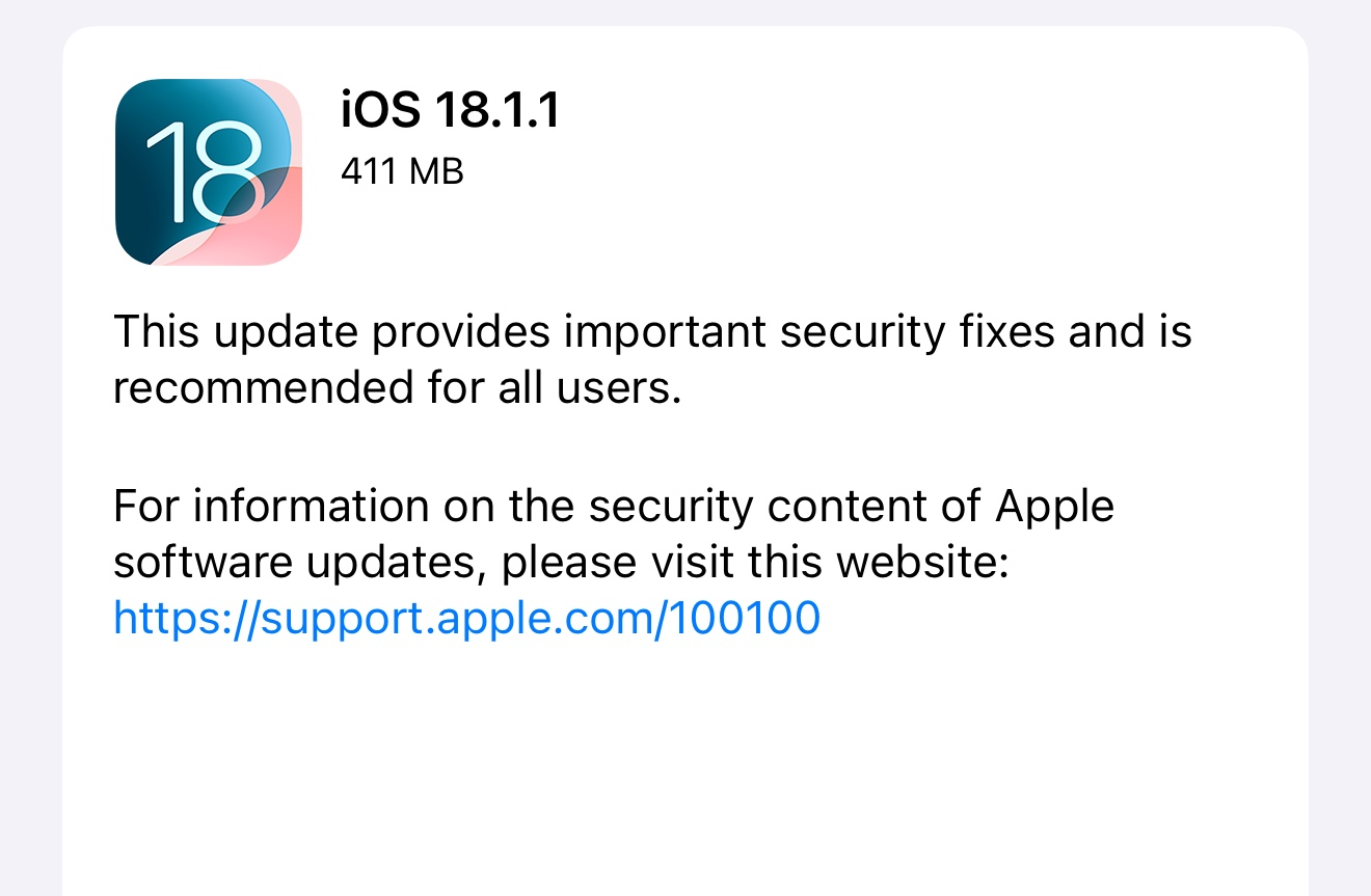 Apple 的 iOS 18.1.1 版本修复了重要漏洞