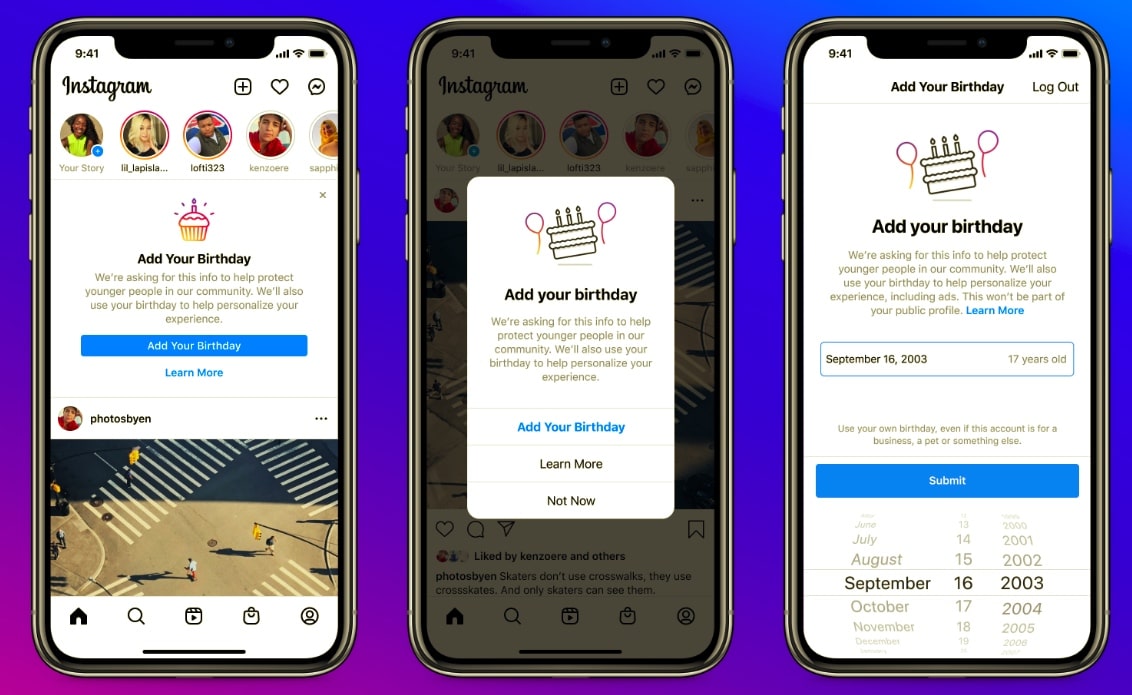 Instagram要求生日详细信息以继续使用该应用