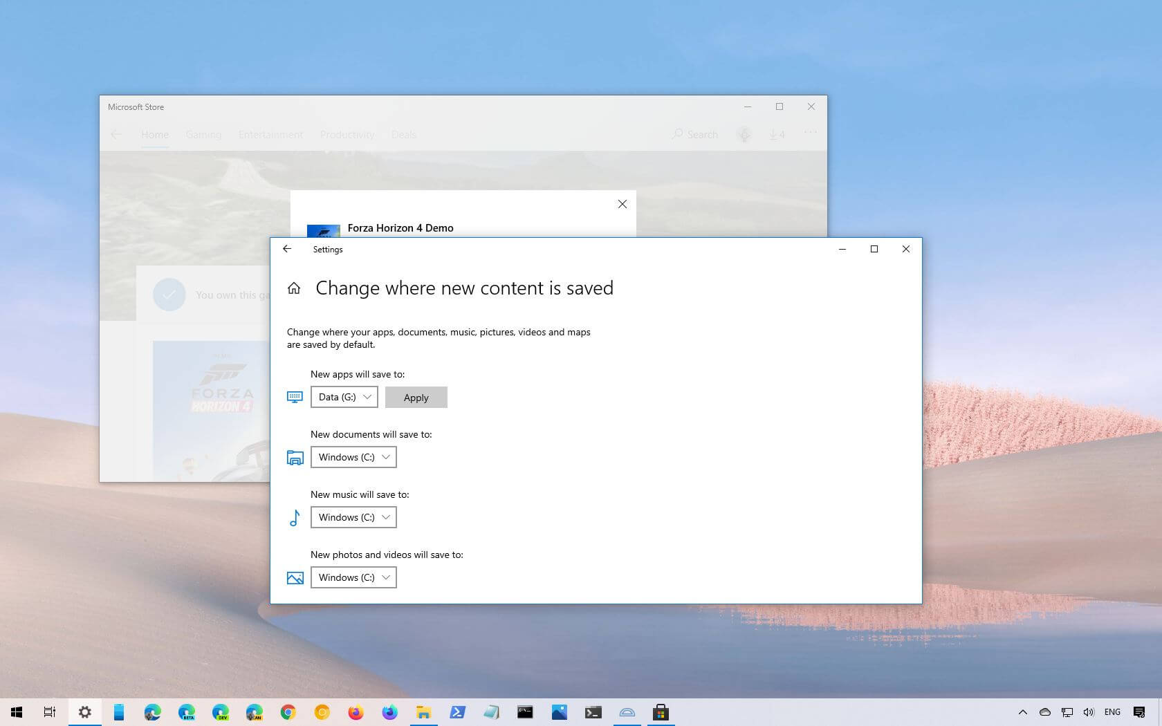 如何更改 Windows 10 上的默认应用程序和游戏安装位置