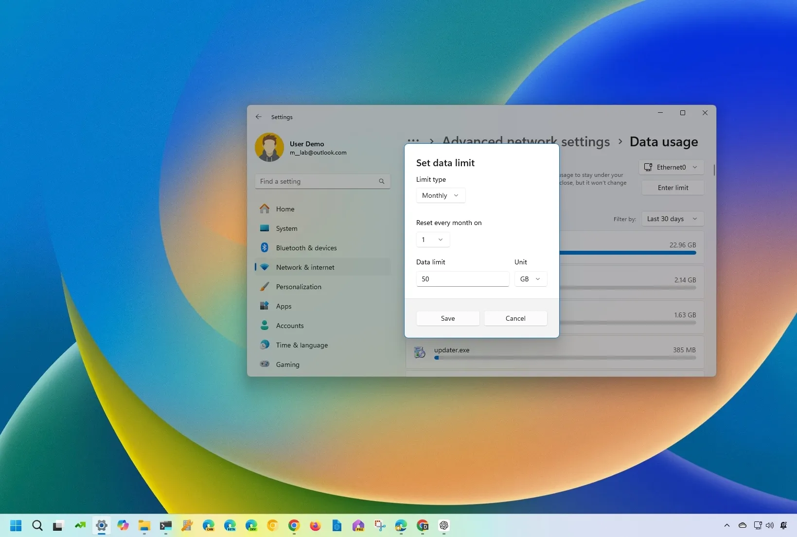 如何在 Windows 上设置网络数据使用限制