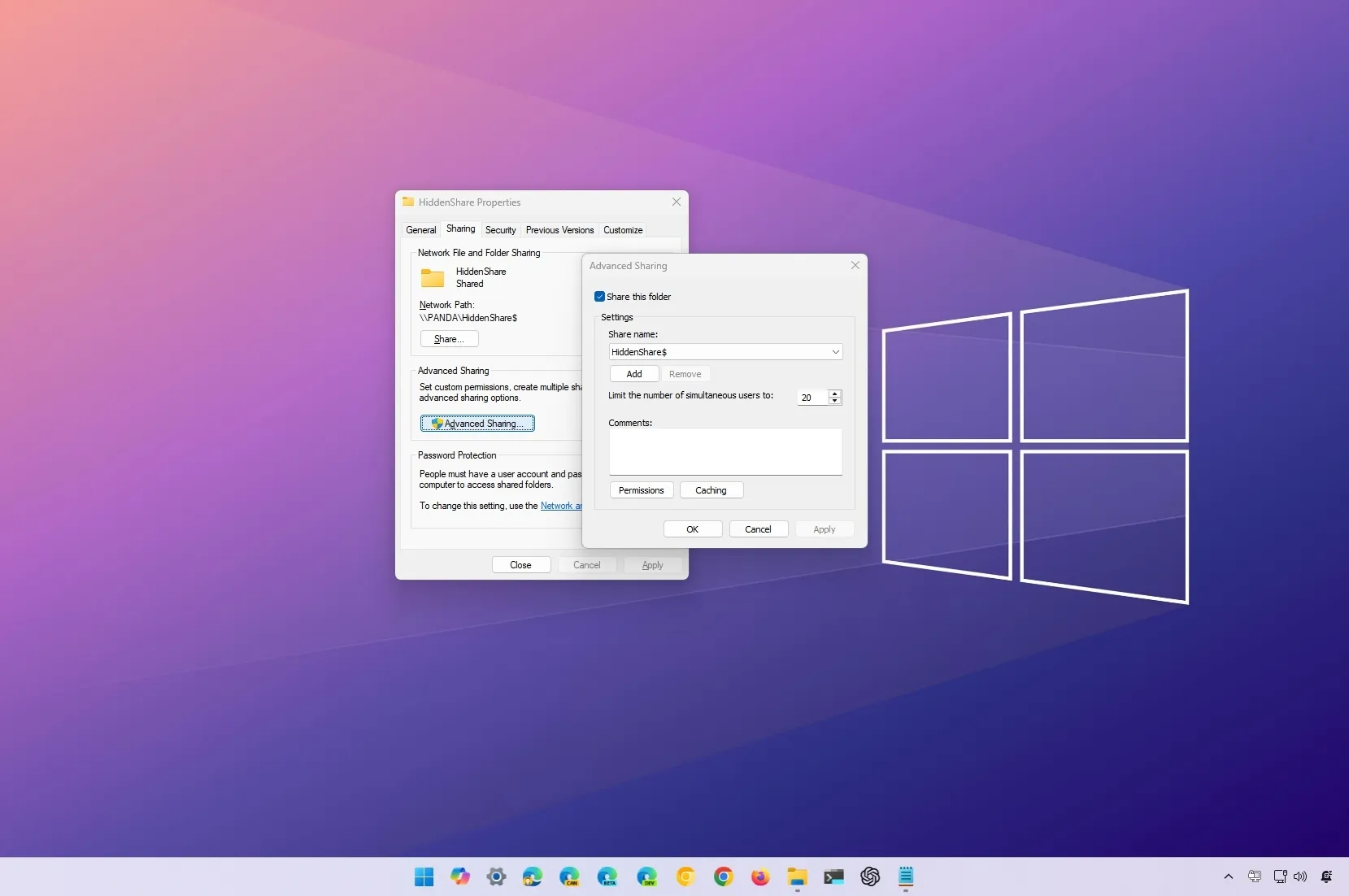 如何在 Windows 11、10 上创建隐藏共享文件夹