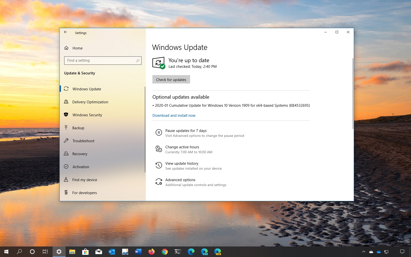 Windows 10 更新 KB4532695 发布版本 1909 和 1903