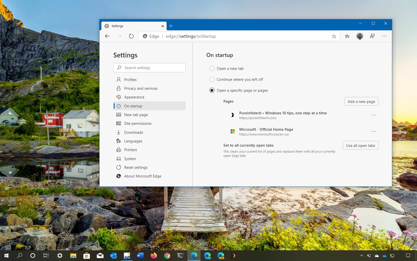 如何變更 Microsoft Edge 上的啟動頁設定