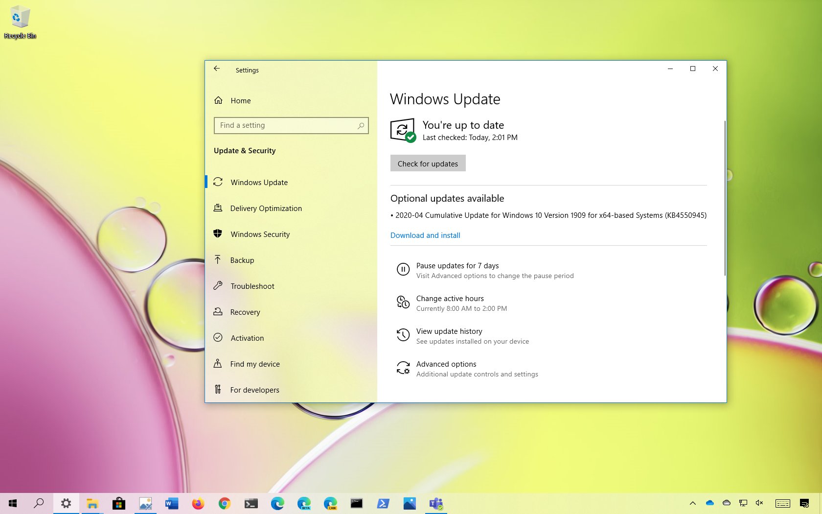 Windows 10 更新 KB4550945 发布版本 1909 和 1903 - 数字指南