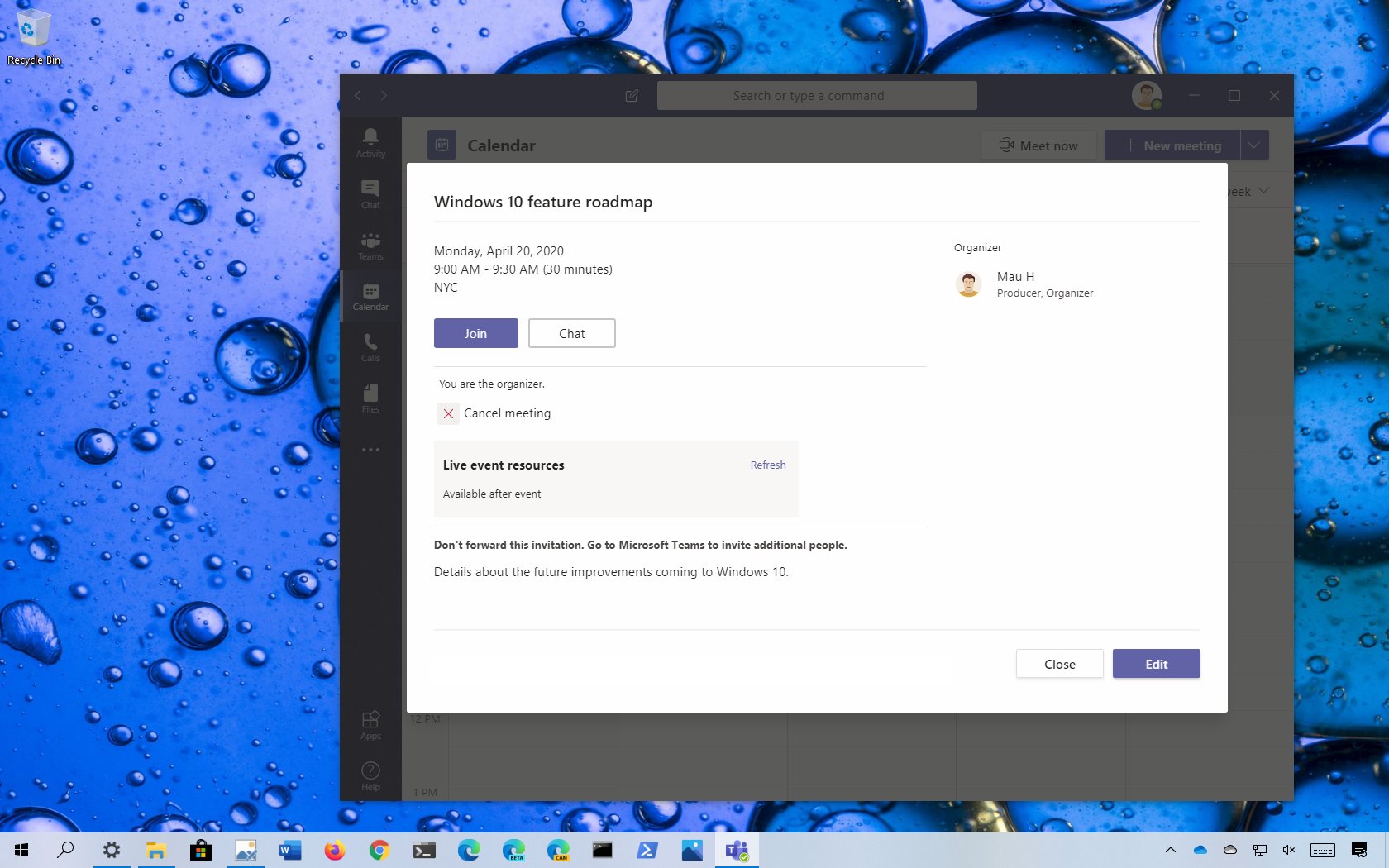 如何在 Microsoft Teams 上建立即時活動
