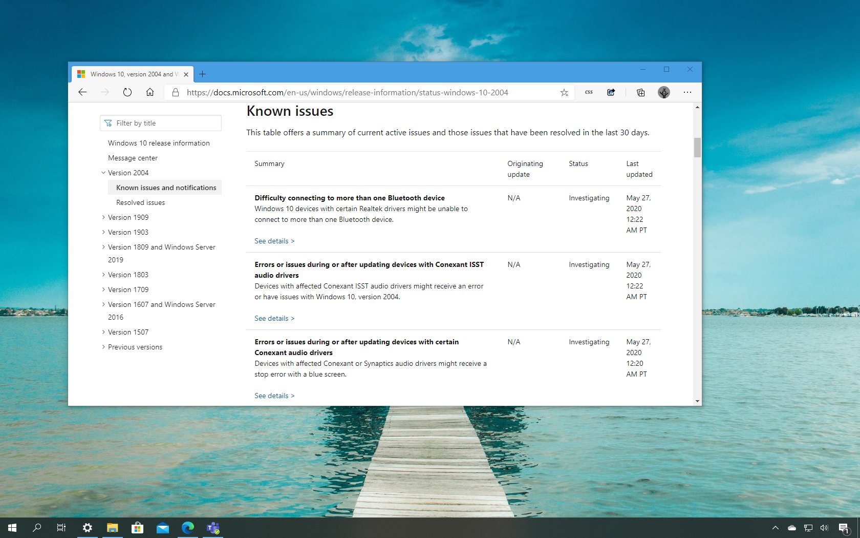 Windows 10 版本 2004 阻止安裝的已知問題