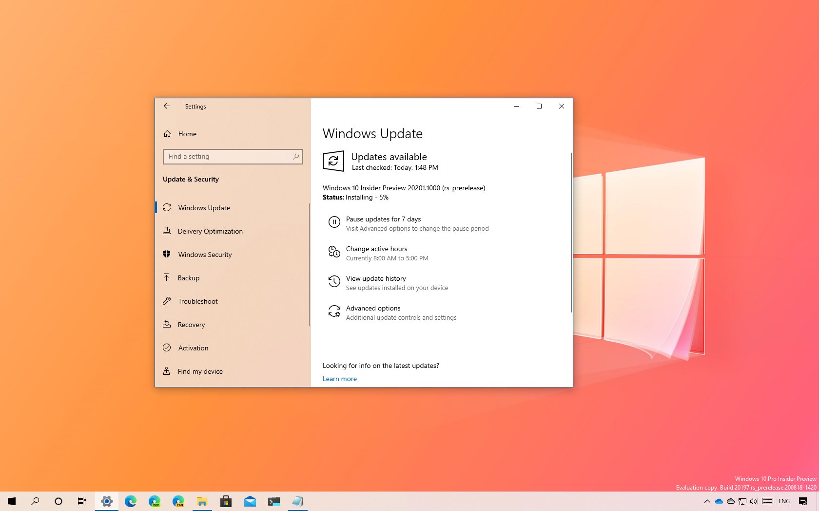 Windows 10 build 20201 在开发频道发布