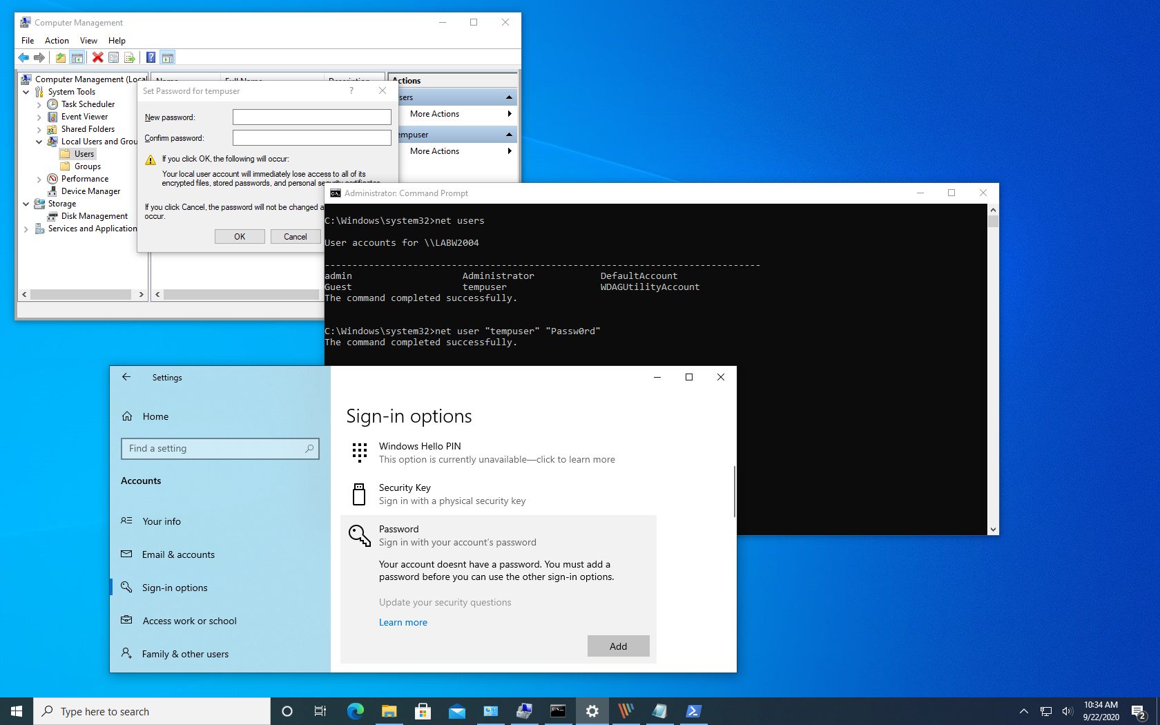 如何在 Windows 10 上为本地帐户添加密码