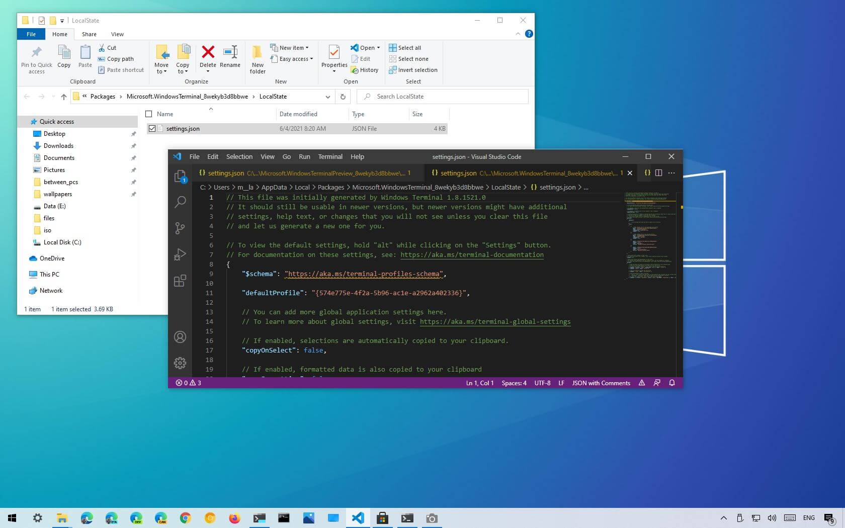 如何在 Windows 終端機上將設定重設為預設值