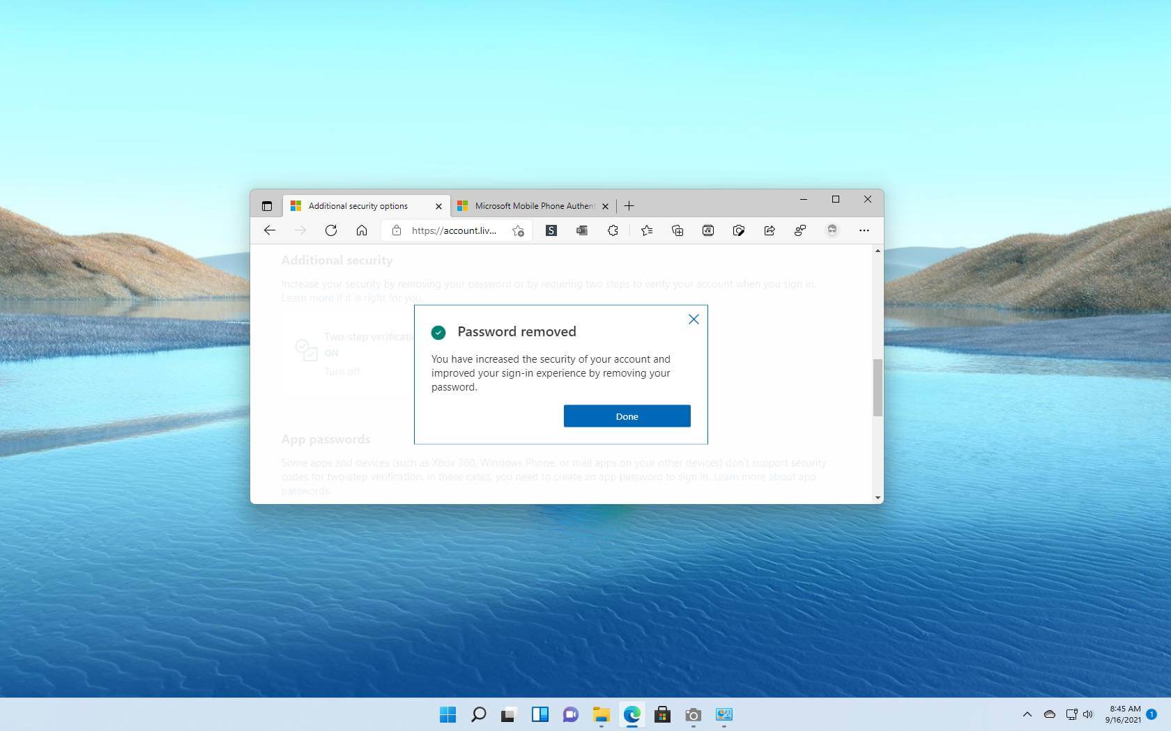 如何启用 Microsoft 帐户无密码登录
