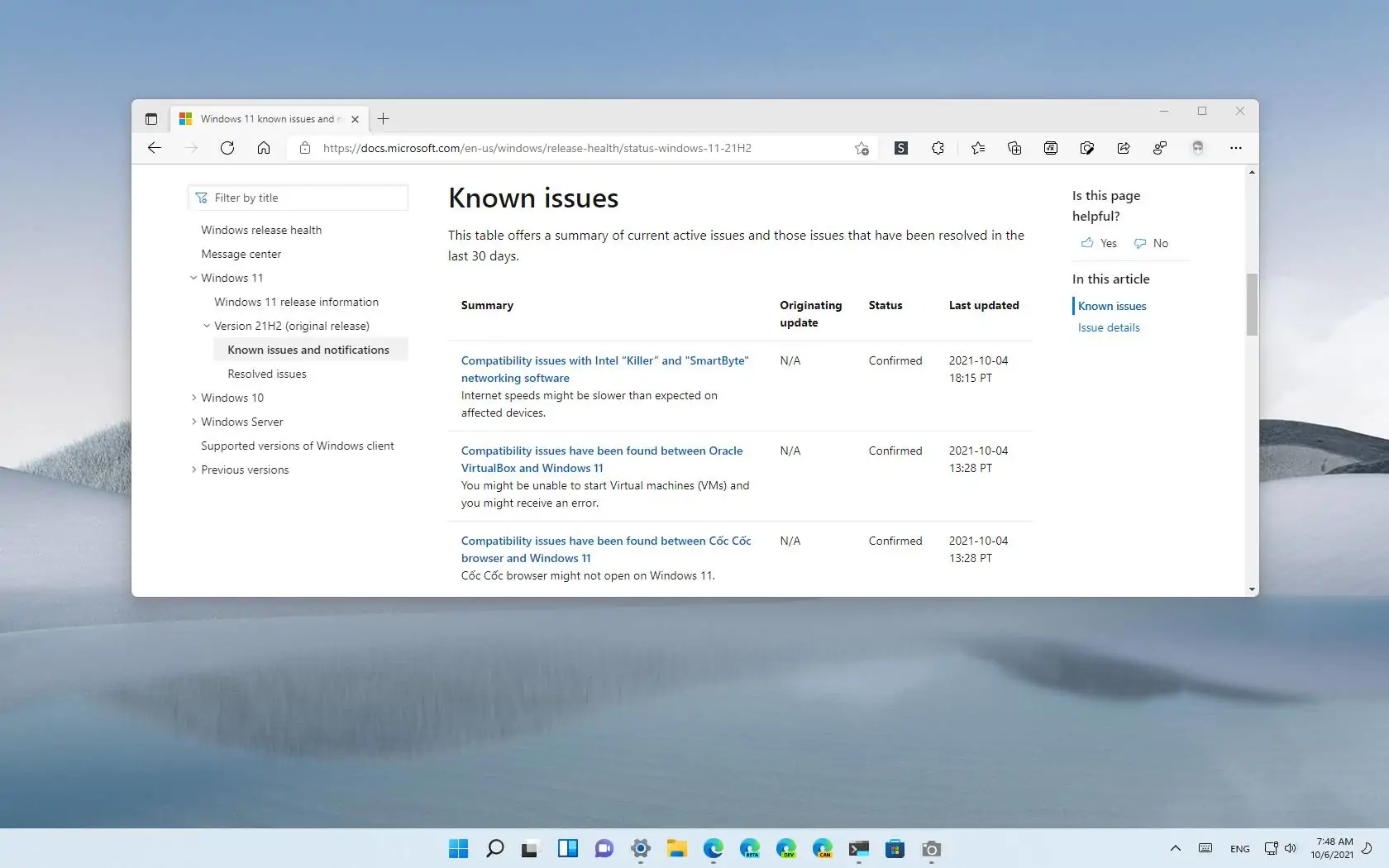 Windows 11 已知问题阻碍升级