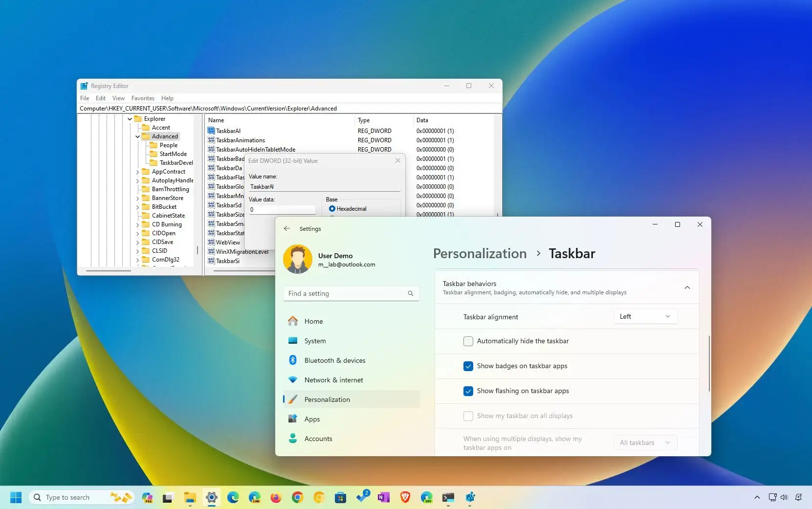 如何在 Windows 11 上左对齐任务栏