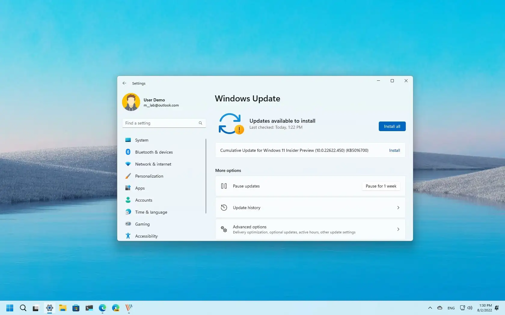 Windows 11 Build 22622.450（KB5016700）在Beta频道中发布
