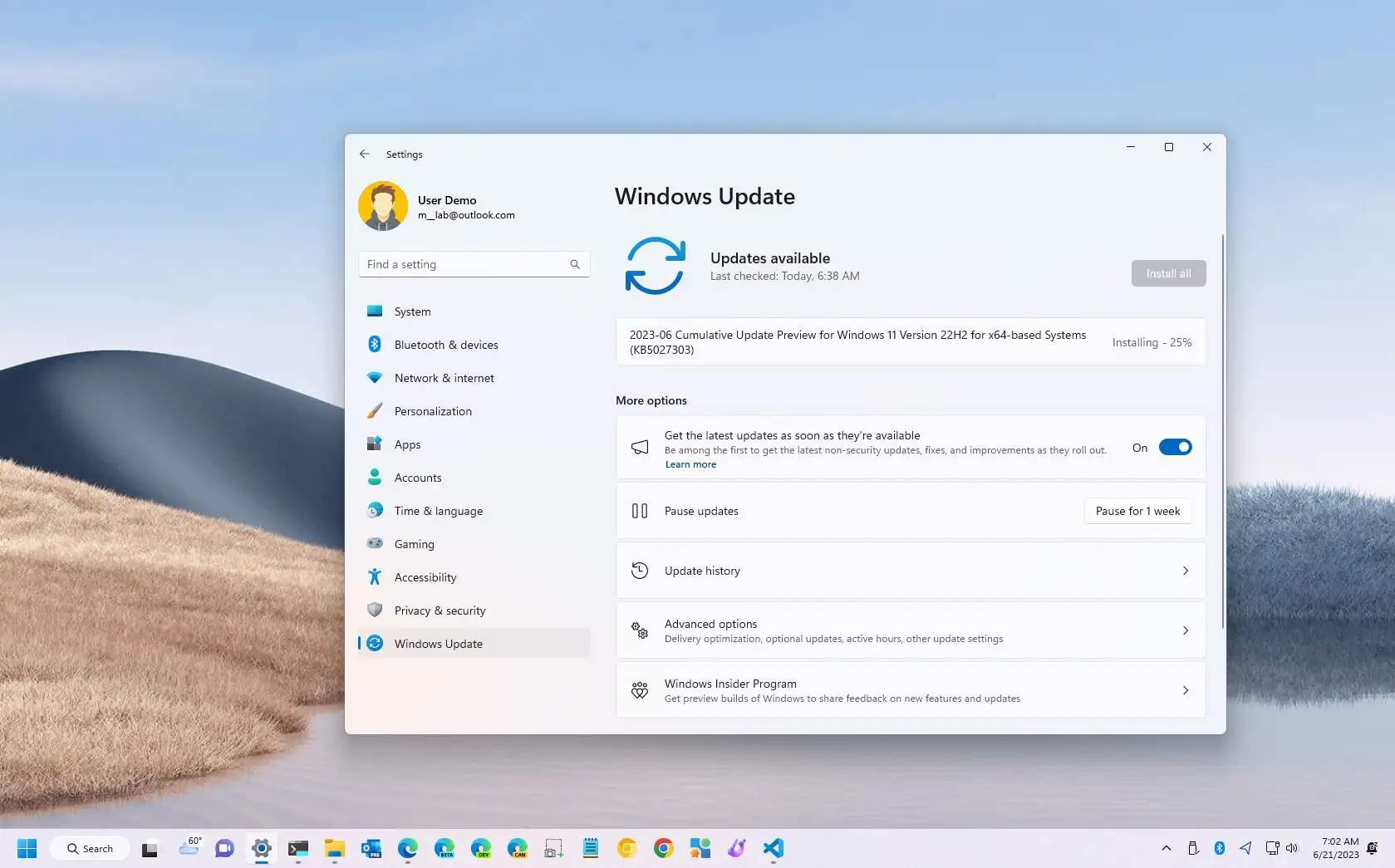 Windows 11 内部版本 22621.1928 (KB5027303) 在版本 22H2 上作为预览版发布