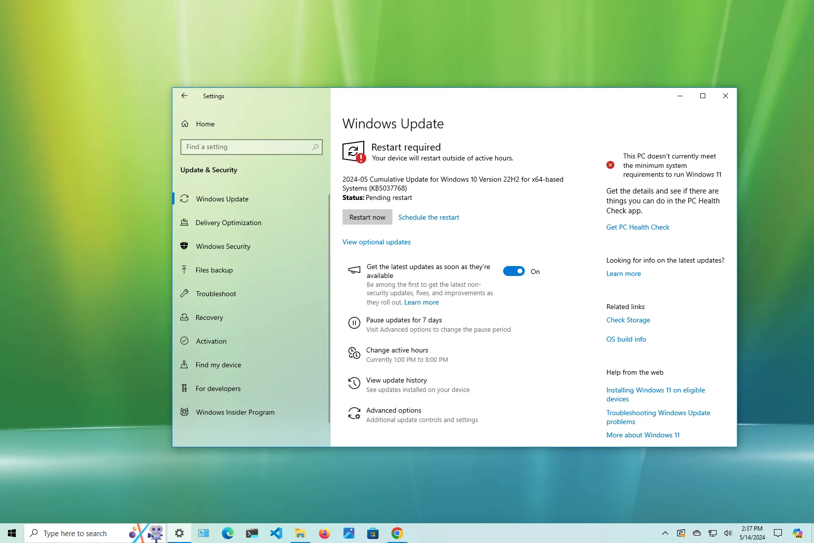 Windows 10 收到 2024 年 5 月更新 (KB5037768)