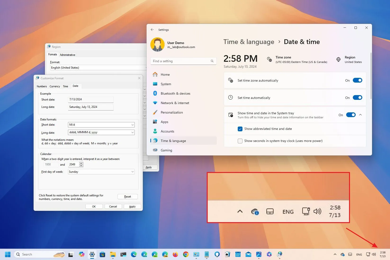 如何在 Windows 11 的任务栏中显示较短的时间和日期