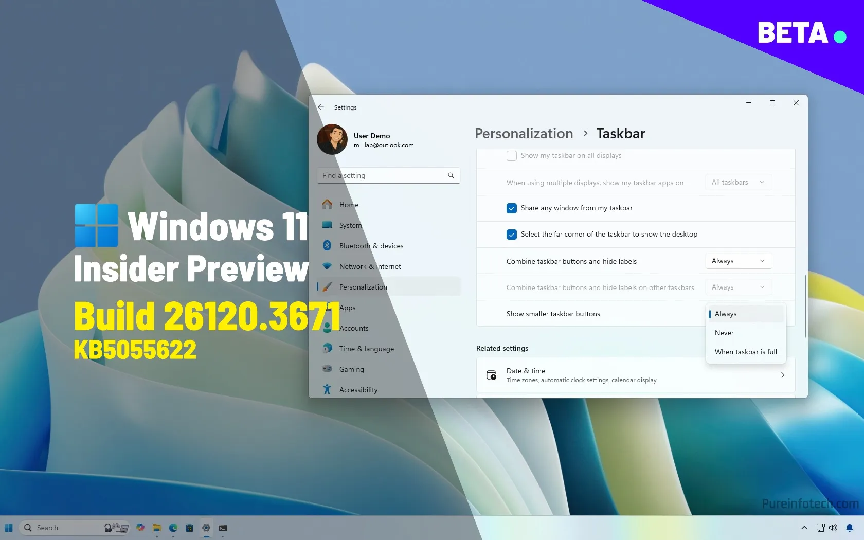 Windows 11的构建26120.3671获取任务栏，QMR，共享，AI在beta频道中的变化