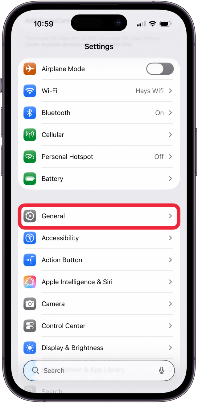 在 iPhone 设置中点击通用