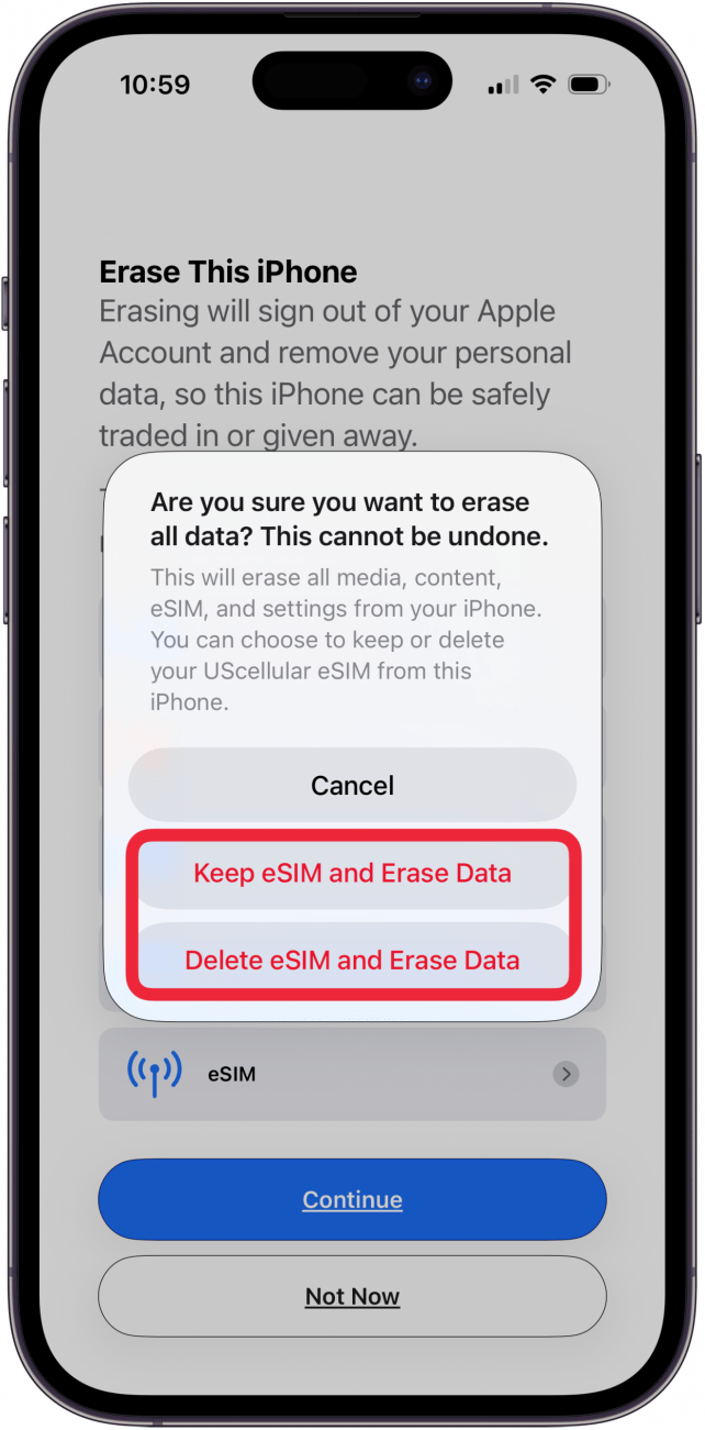 选择是否保留 eSIM