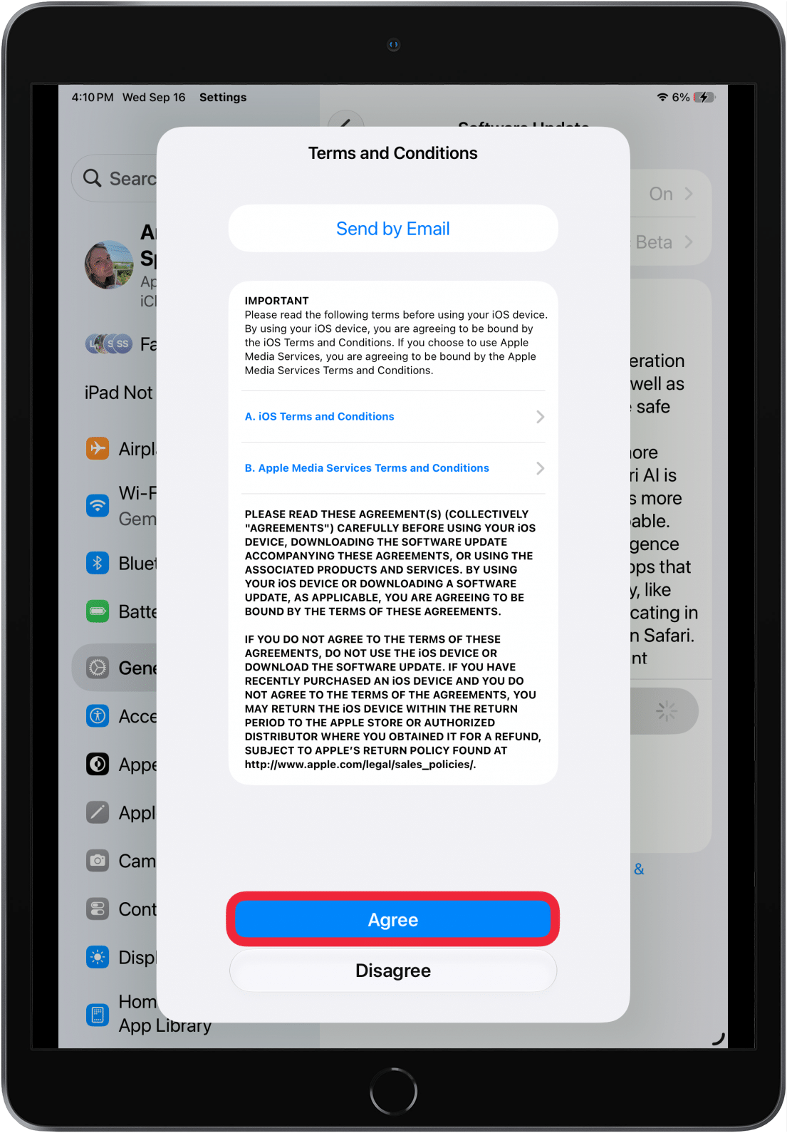 同意 iPadOS 条款