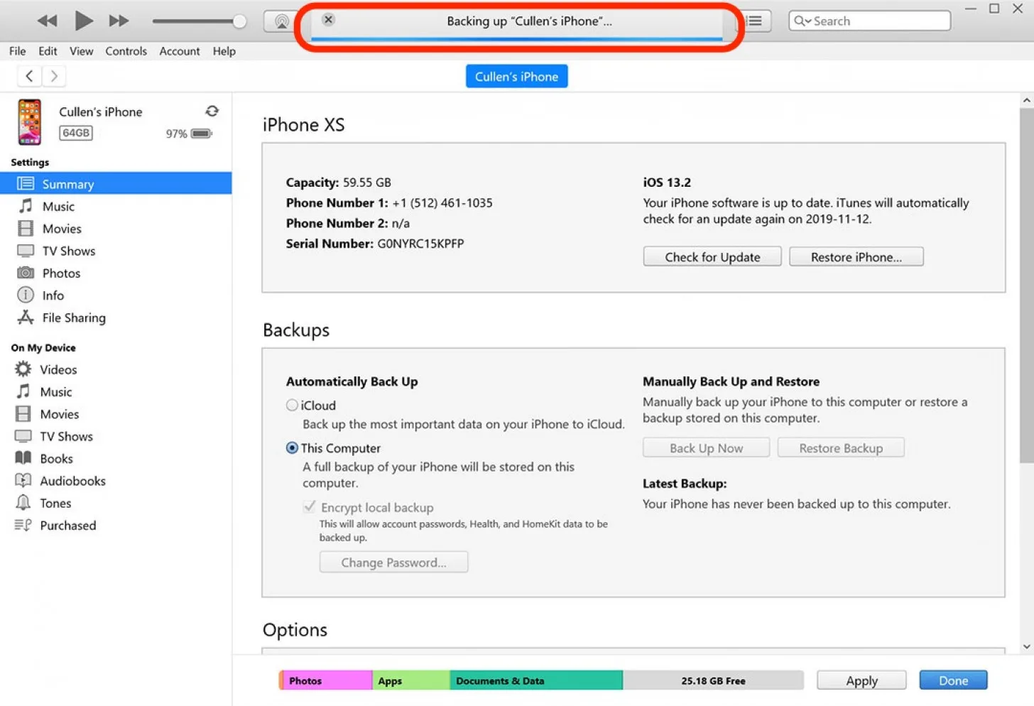 backing up iphone