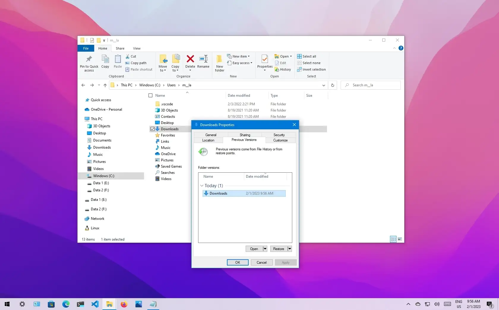 如何啟用先前版本來還原 Windows 10 上的文件 - 数字指南